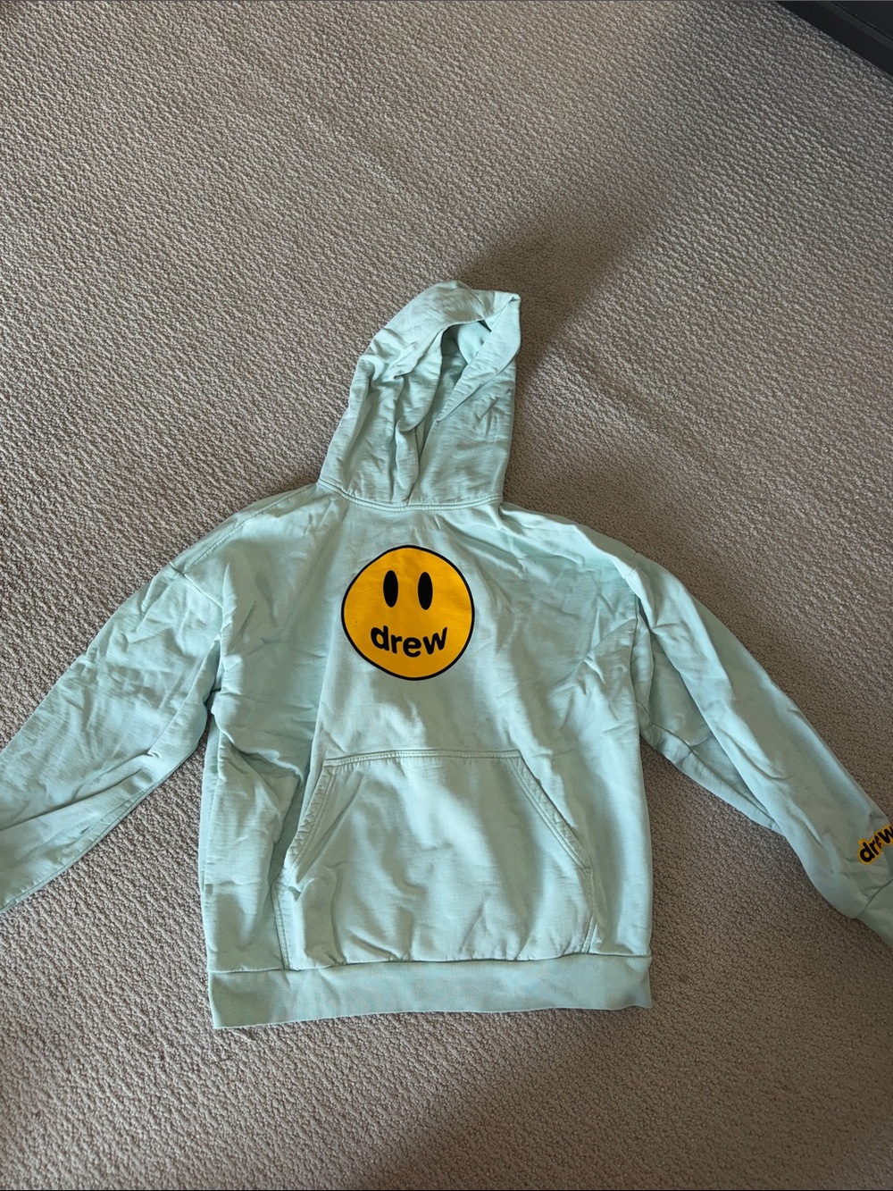 DREW Mint Green Hoodie with Yellow Smiley Logo